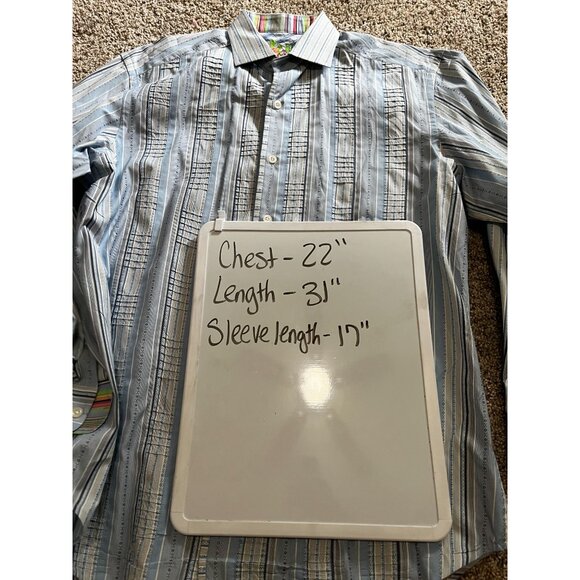 Robert Graham Mens Long Sleeve Flip Cuff Button Front Blue Shirt Sz Med - Picture 3 of 11